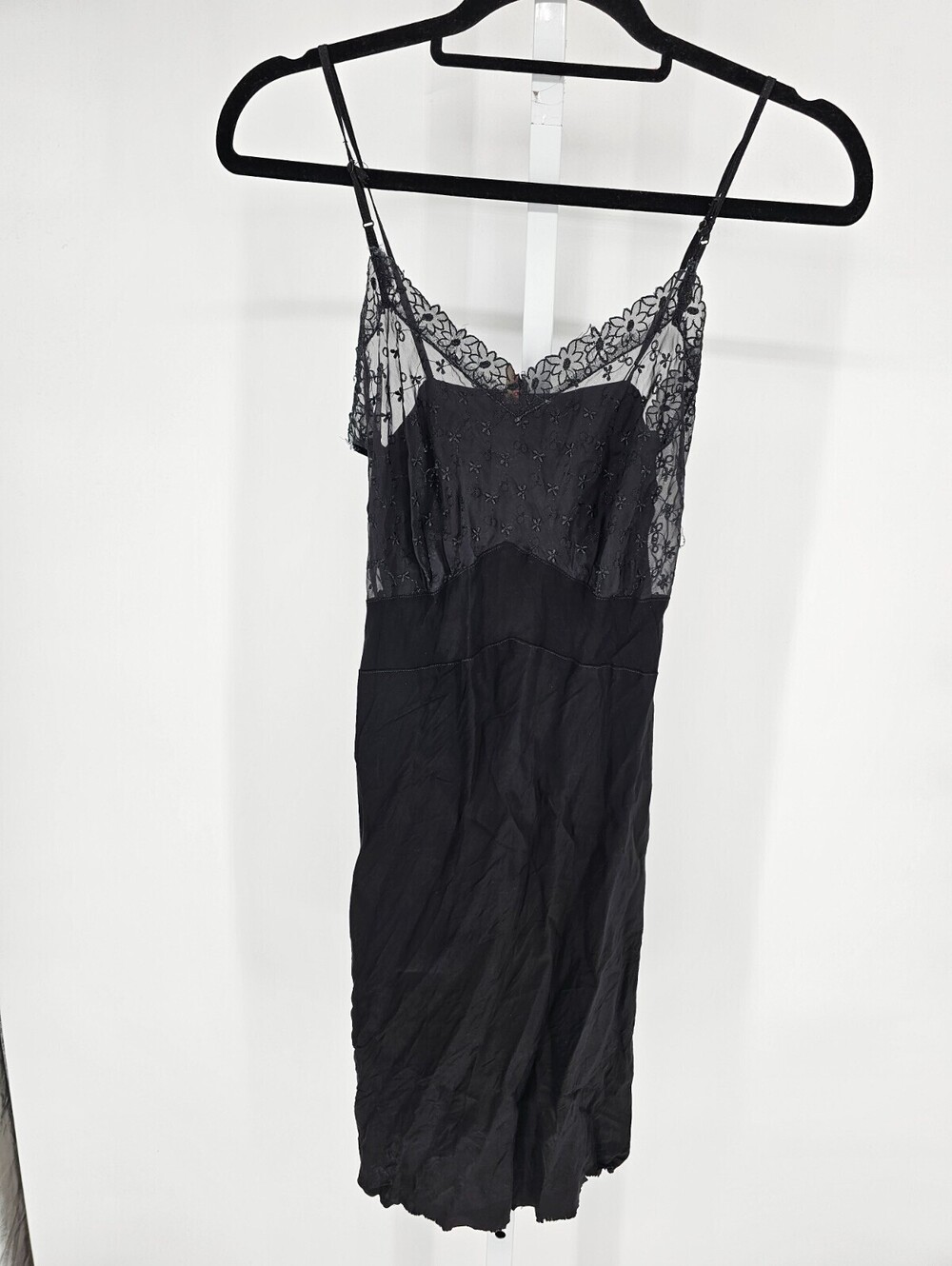 Vintage 1960s Mode O'Da Womens Sz M Sheer Front Nightie Nightgown Black Lace